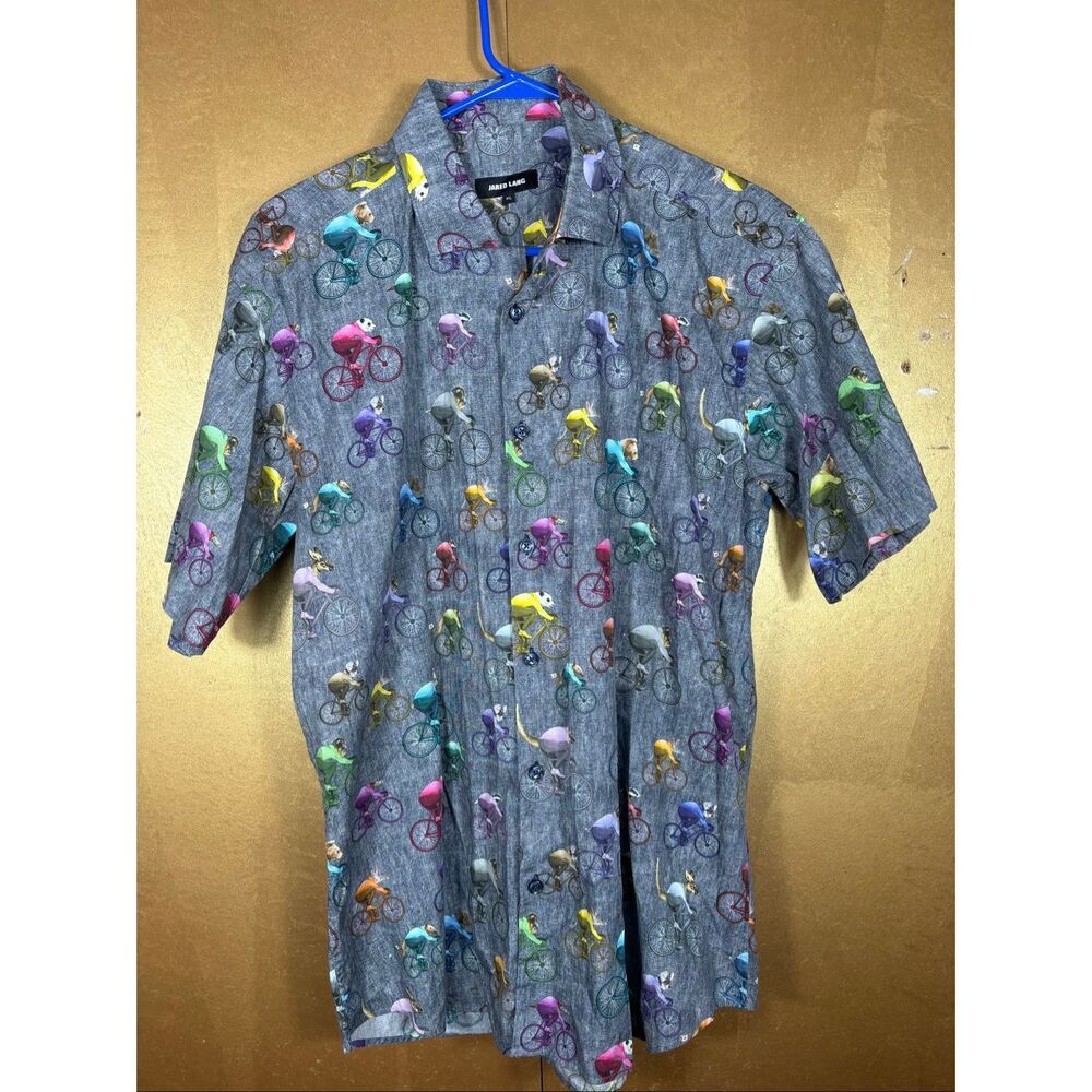 Jared Lang animal bicyclist print button down shirt size XL